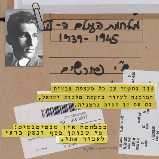 Avraham „Yair“ Stern, Leiter der Lehi-Miliz, und die neu veröffentlichten Dokumente. Credit: GPO / Prime Minister's Office / Shin Bet / Israel State Options. Collage: Aron Ehrlich